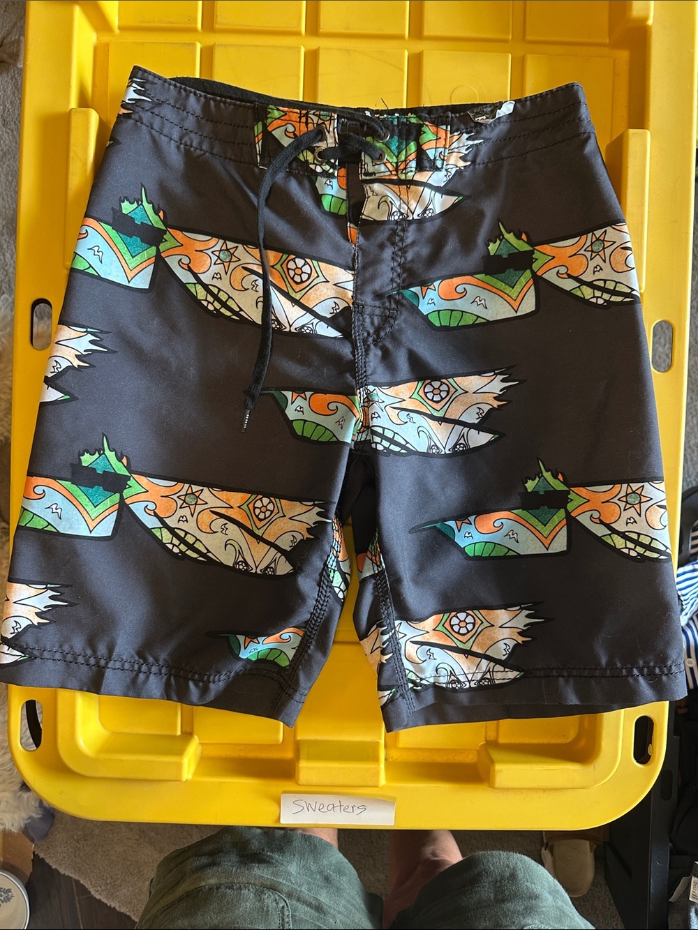 Billabong Black Swim Shorts with Orange, Green & Cream Graphic Pattern